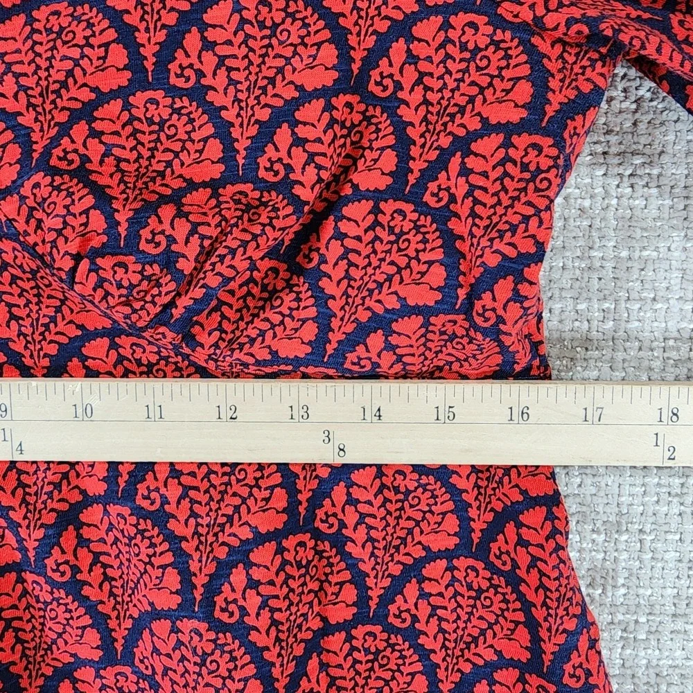 Boden 100% Cotton Peplum‎ Top Womens 8 Red Blue Floral Fans Long Sleeve EUC